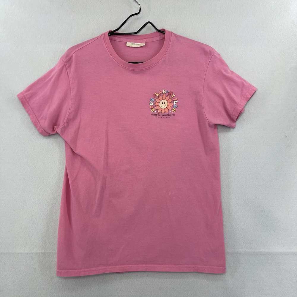 Simply Southern Short Sleeve T Shirt God’s Plan My Plan Pink Woman’s Small - Picture 2 of 14